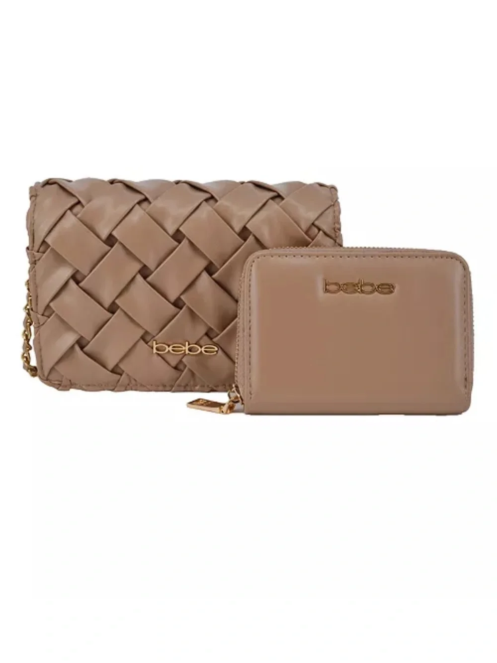 bebe Luca Mini Crossbody Woven Crossbody & Wallet Set in Beige Brand New